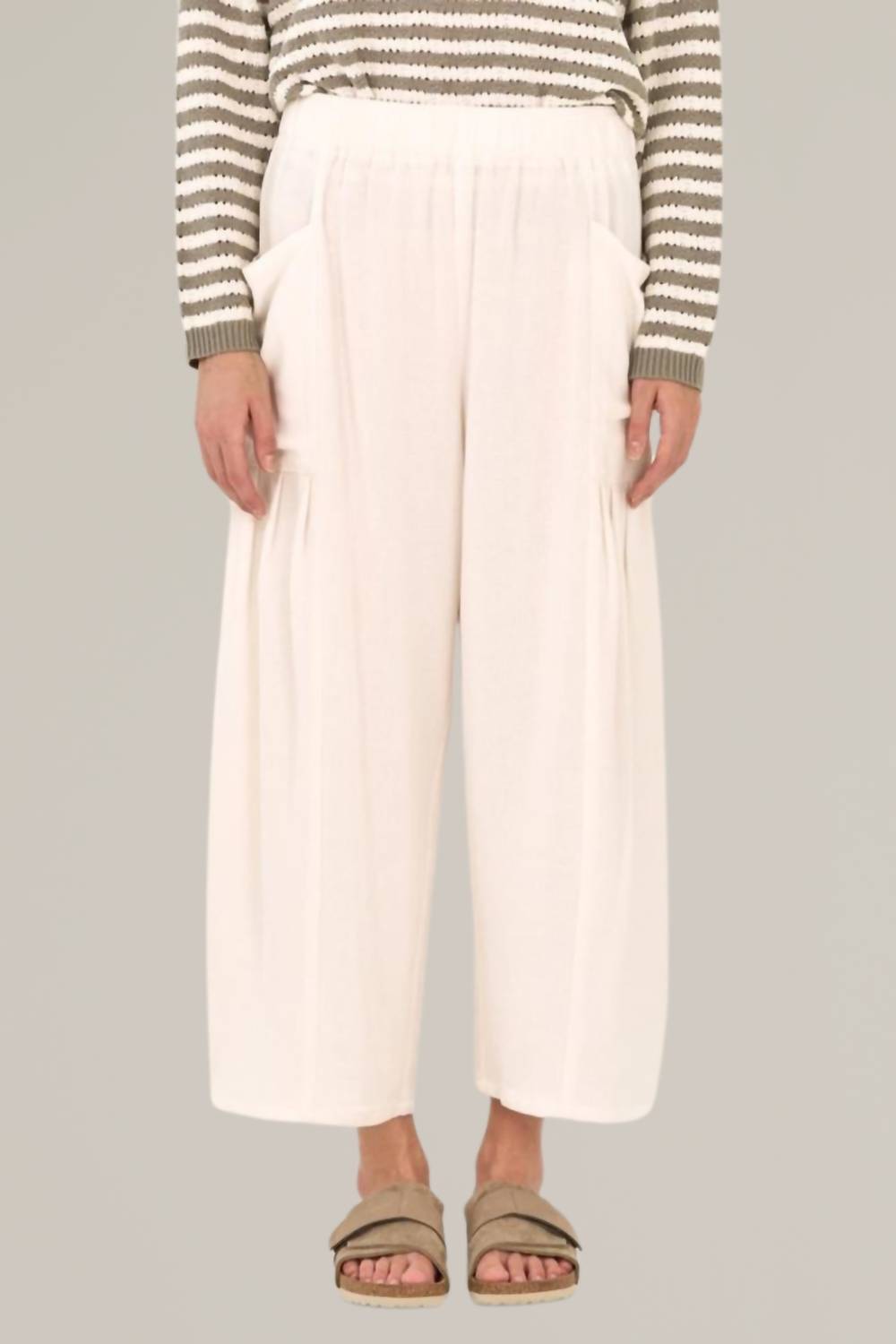 

Брюки-карго из льняной смеси с застежкой-молнией цвета Off White GRADE & GATHER
