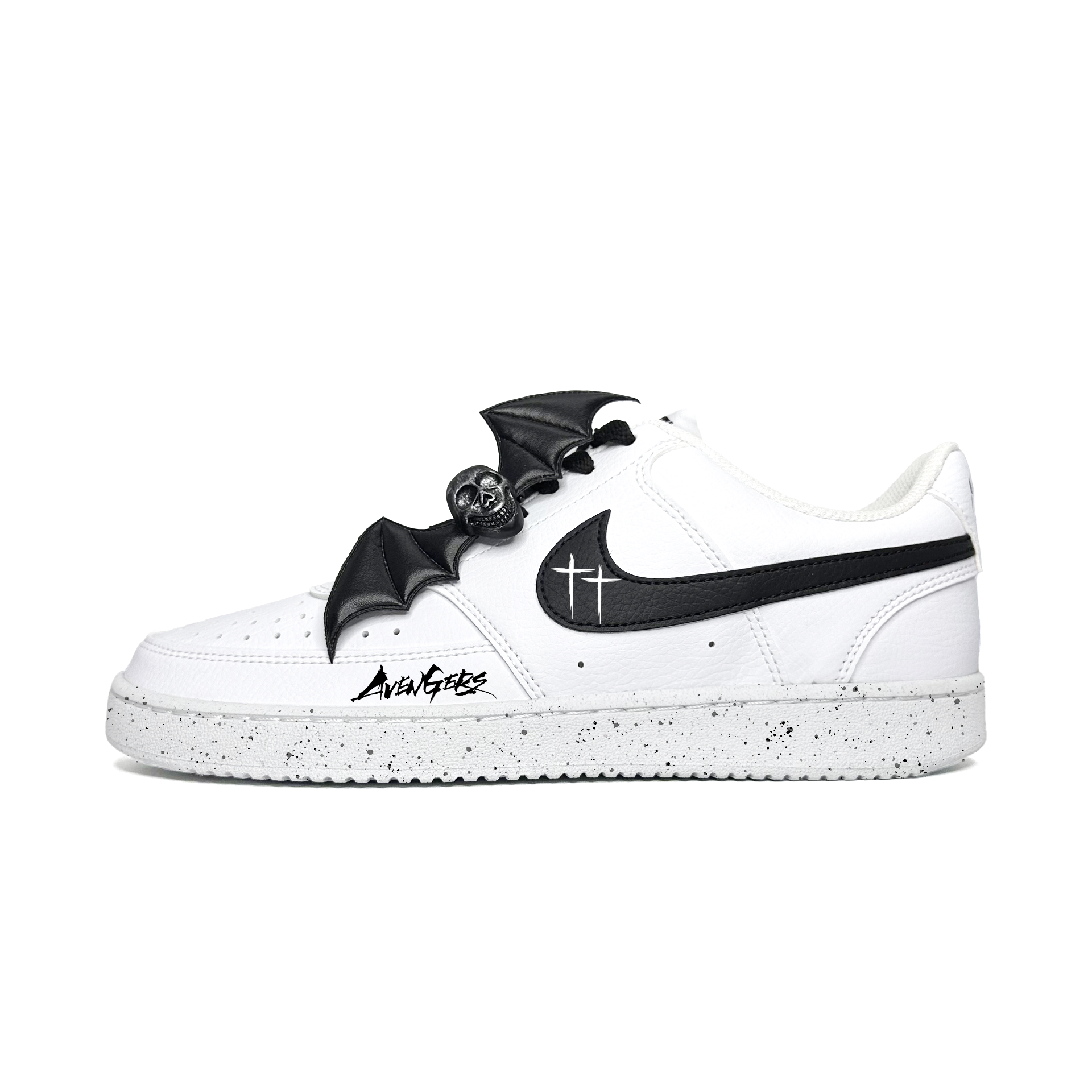 

Nike Кроссовки для скейтбординга мужские Court Vision 1 Vintage, Ink Splatter, Gothic Abrasion Resistant низкие черные белые