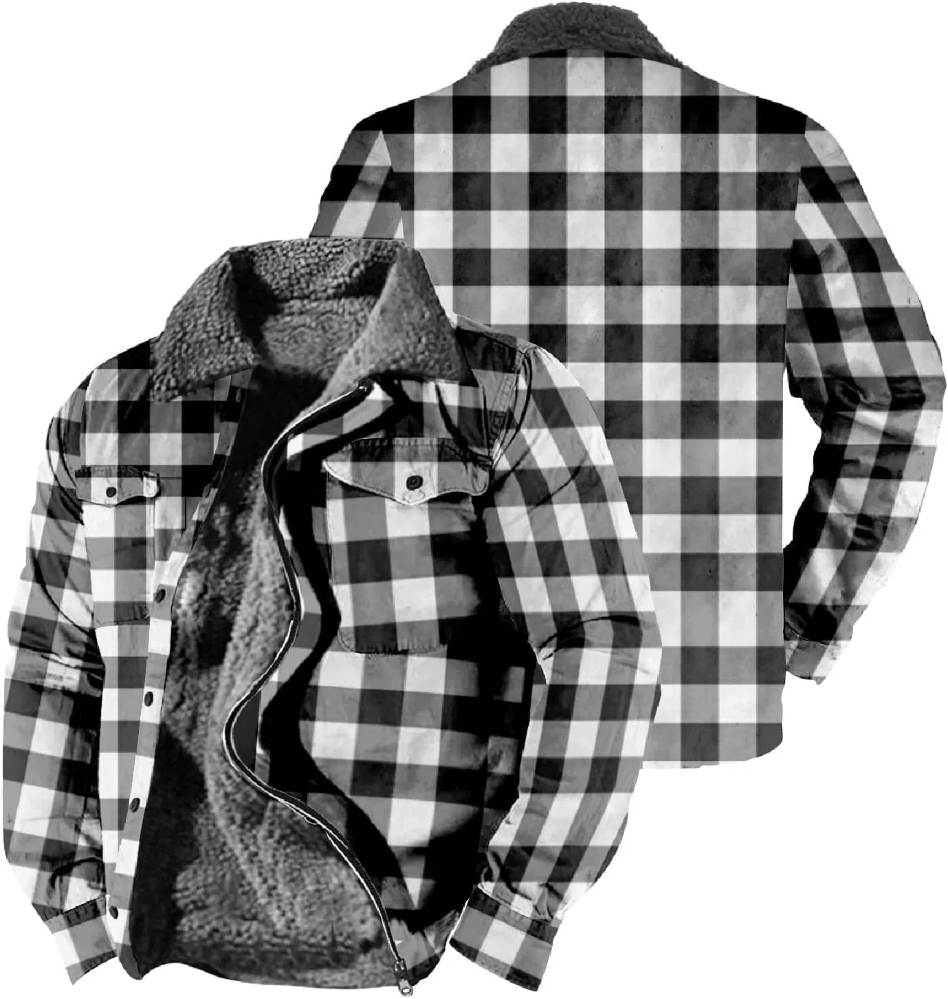 Мужская фланелевая куртка с флисовой подкладкой, модель Buffalo Plaid Western, чёрный — фото 3