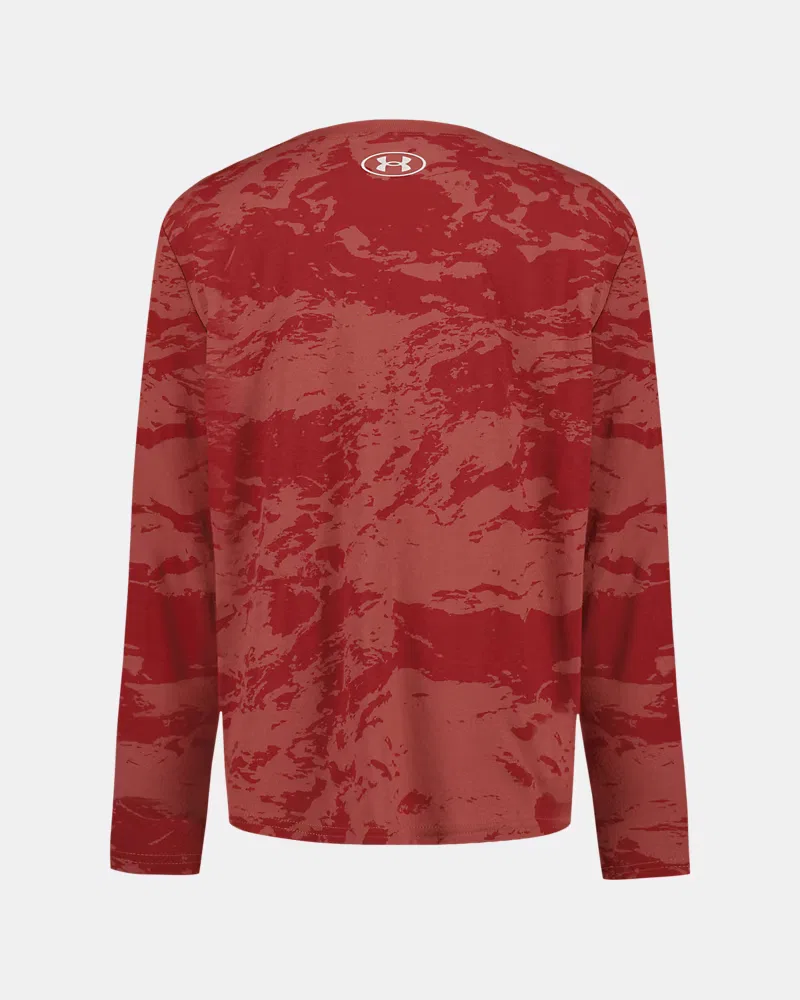 Лонгслив детский влагоотводящий из хлопковой смеси UA Mountain Camo UnderArmour, Heritage Red/Summit White — фото 3