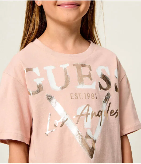 Детская футболка для девочек хлопковая Relaxed Fit T-Shirt Guess, Rosa — фото 4