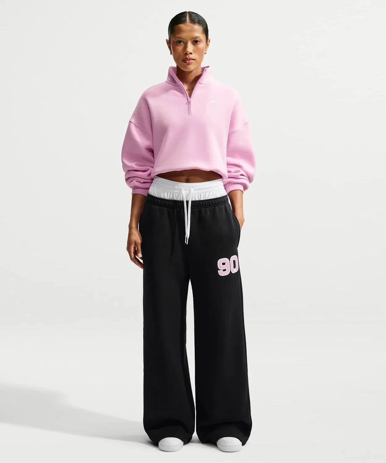 Женские широкие спортивные брюки из флиса с принтом Studio Fleece Medium Weight NIKE, Black — фото 3