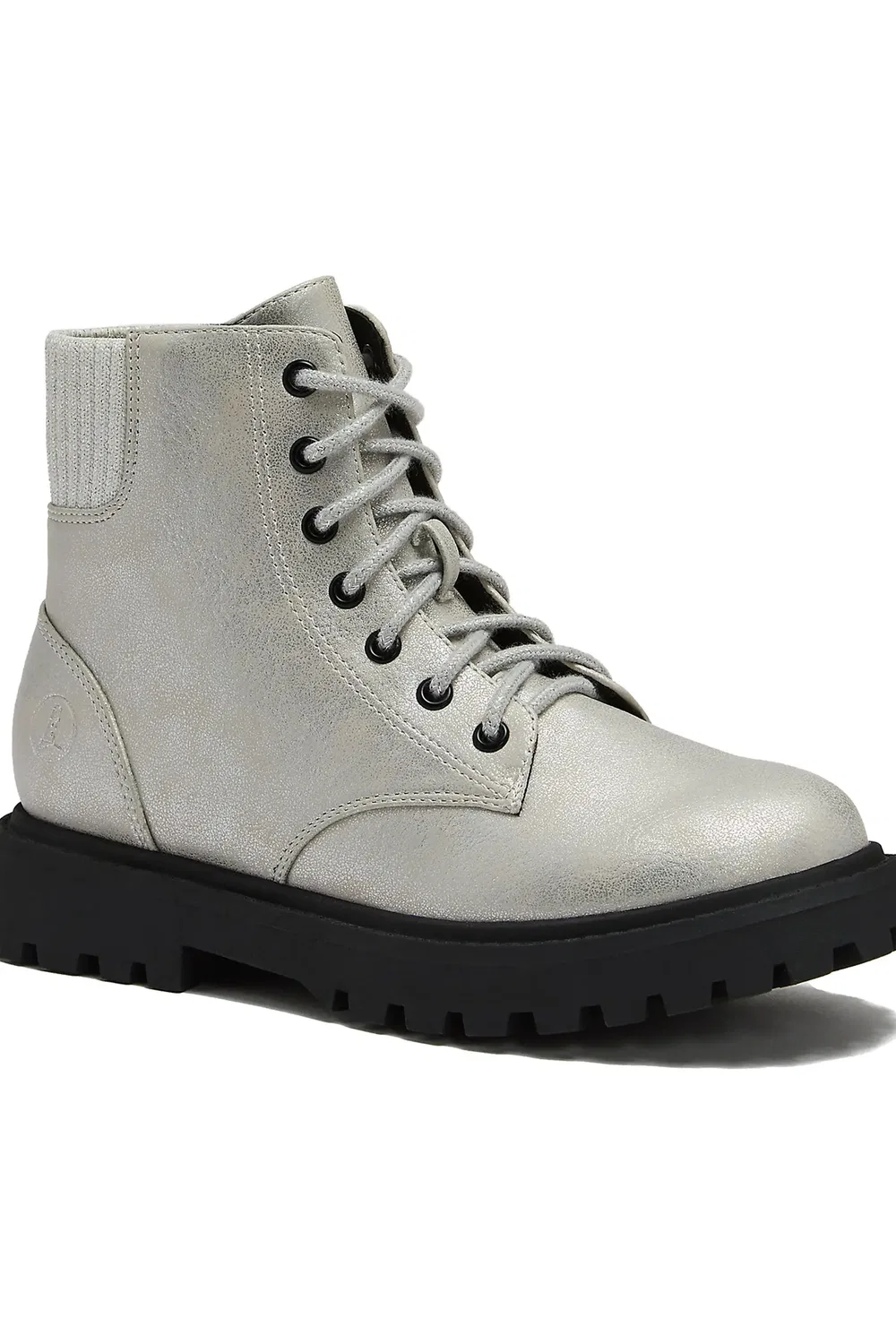 Детские ботинки на шнуровке с молнией Zip Up Lugged Boots Lands' End, Silver