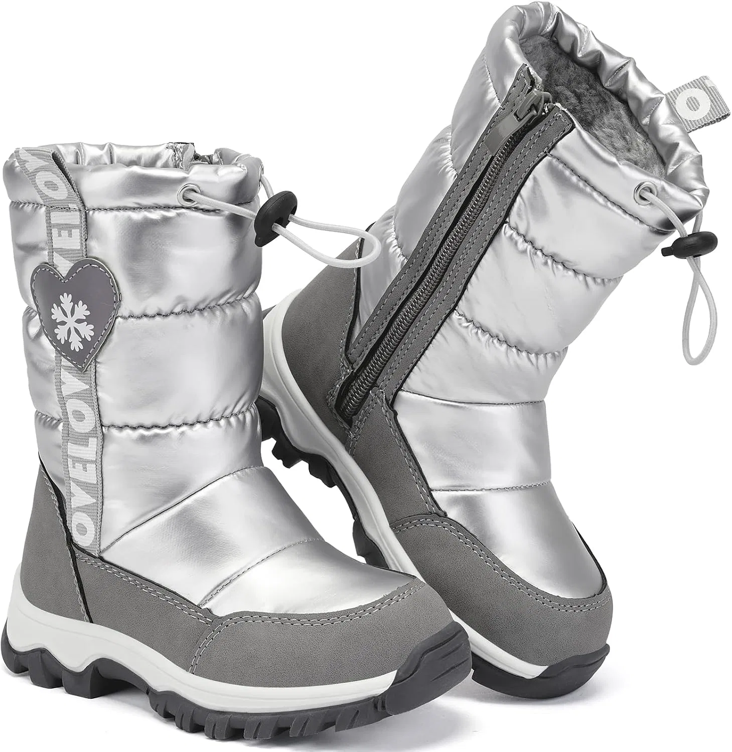 Детские зимние ботинки для девочек с молнией TZJS, Silver — фото 3