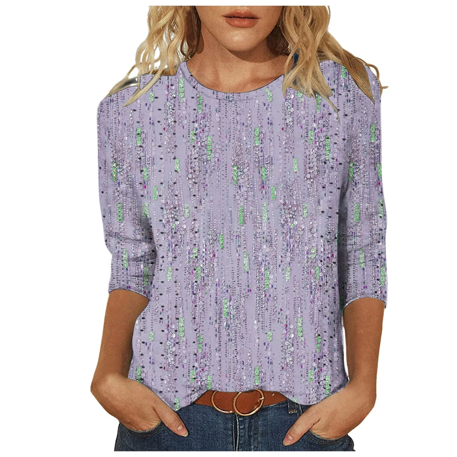 Женская блузка с принтом Plaid Shirt 3/4 Sleeves, B-violet
