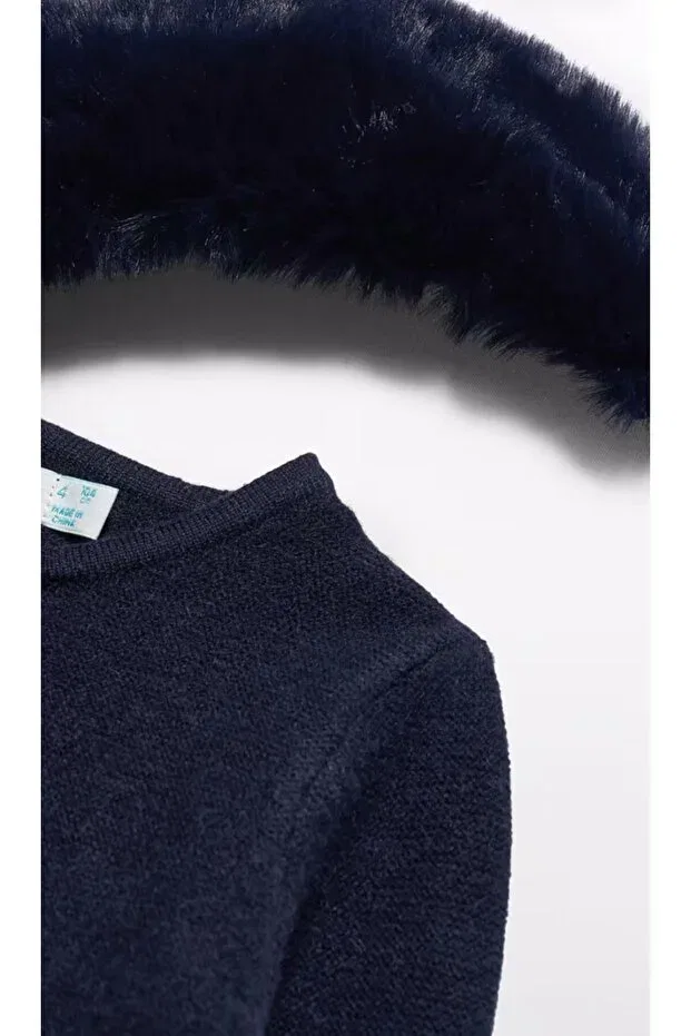 Детский кардиган для девочек с меховым воротником Abel&Lula, Navy Blue Generic Brands — фото 3