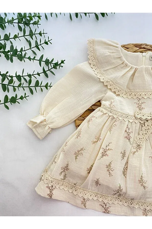 Детское платье для девочек ретро с длинным рукавом Wondress Baby, Nude Color — фото 3