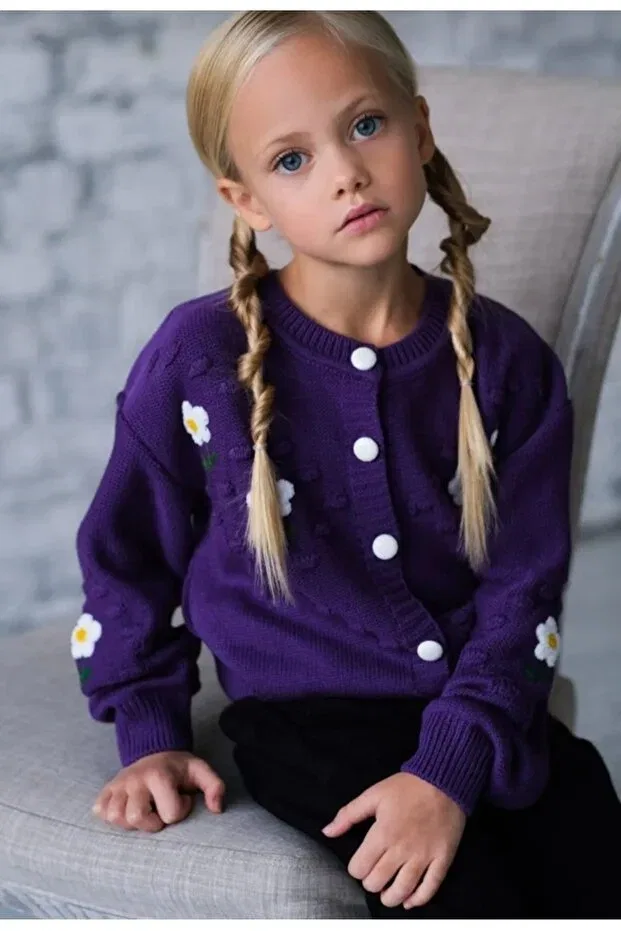 Детский кардиган для девочек с длинным рукавом Butik Amine, Purple Black