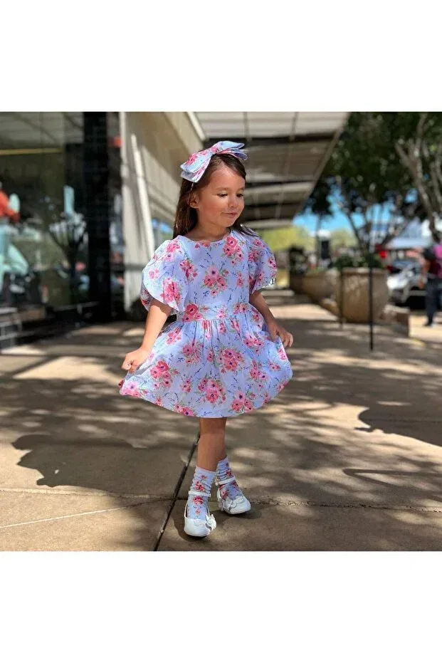 Детское платье для девочек с цветочным принтом La'Ciel paris floral patterned dress with hair clip Anonim, Blue