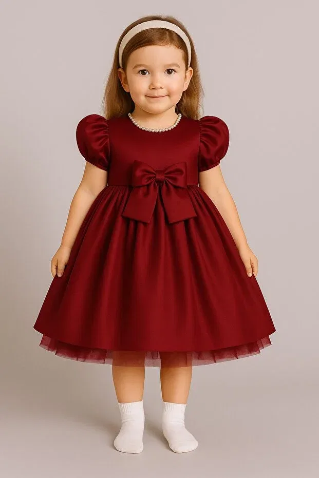 Детское платье для девочек с коротким рукавом Party Nsmlife, Burgundy