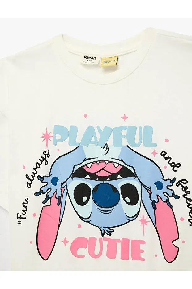Детская футболка для девочек с принтом Licensed Stitch Printed Koton, Ecru — фото 3