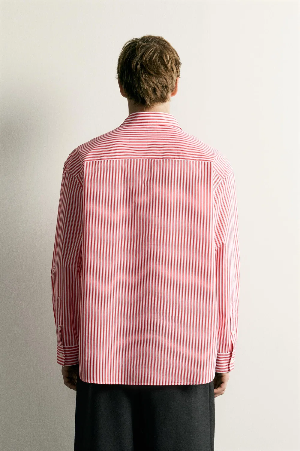 Полосатая рубашка свободного кроя ZARA, White/Red — фото 3