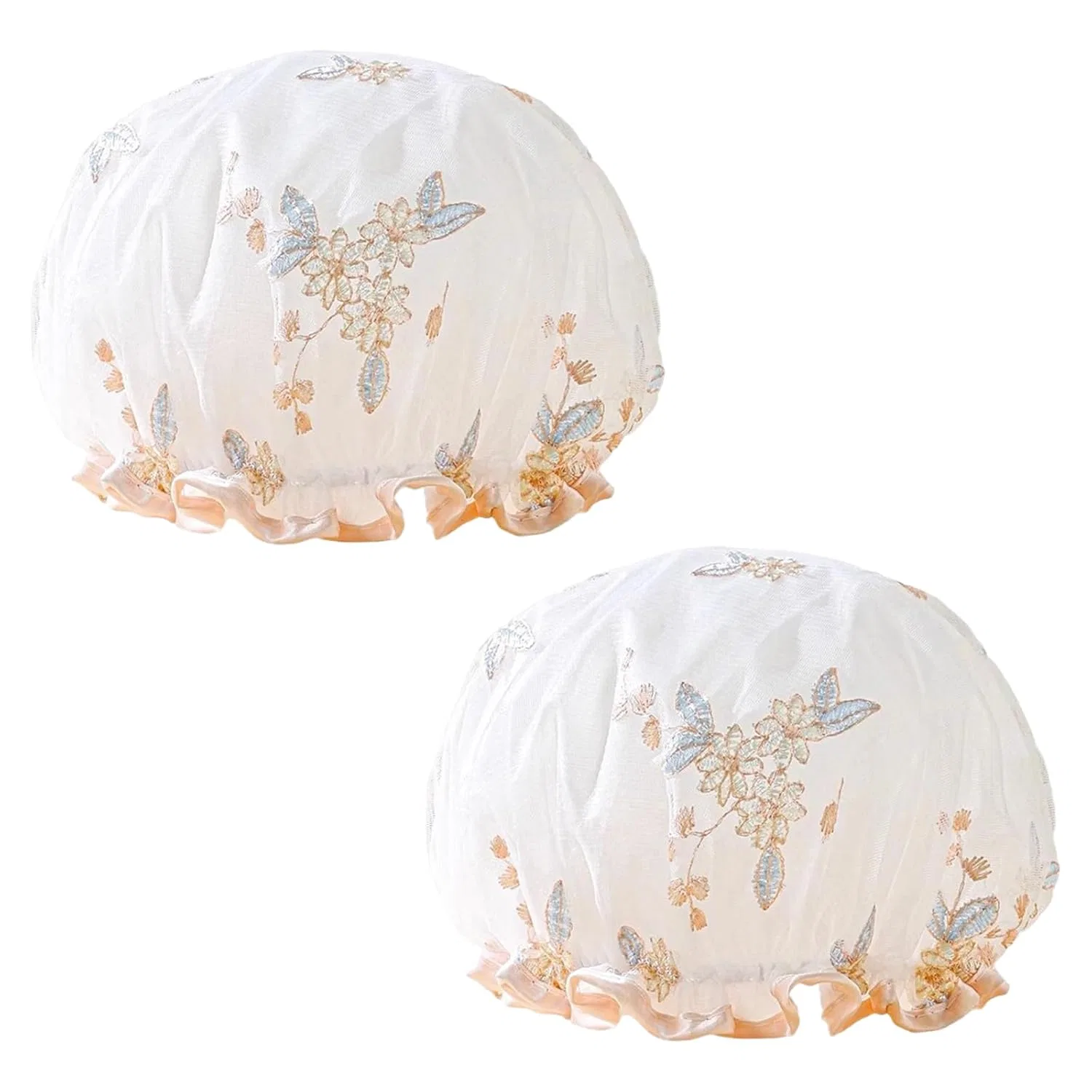 Двухслойная вышитая шапочка для душа yueton, 2 шт, Weiss/opulenter Garten