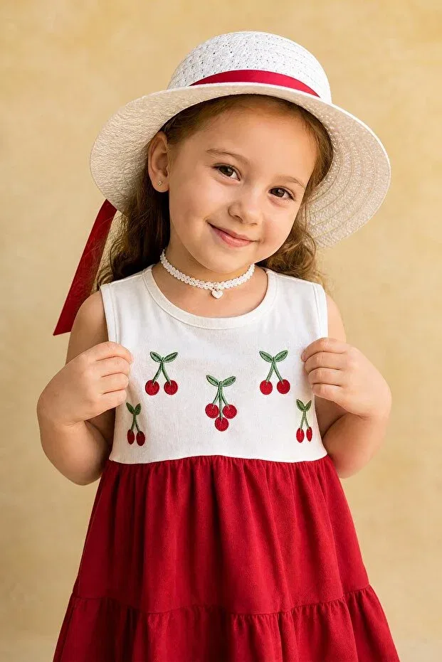 Детское платье для девочек с вышивкой Perendi, White-Red — фото 3