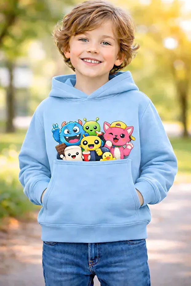 Детские свитшот для девочек с принтом Minion Characters Printed 3 Thread Ş Fleece-Lined K Hooded Children's Sweat Artyus, Blue