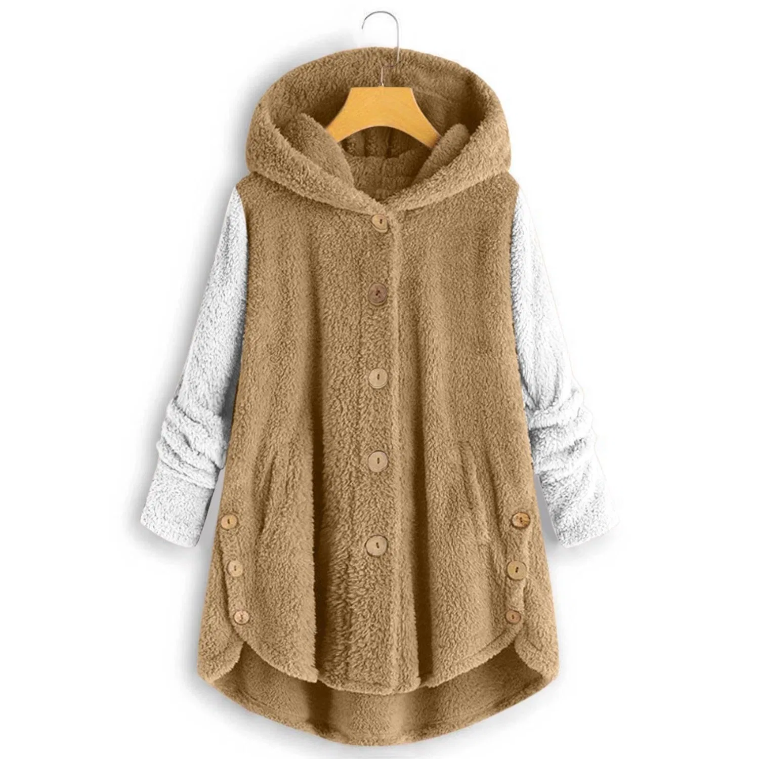 Женская утеплённая куртка oversize с капюшоном и длинным рукавом, cachi — фото 2