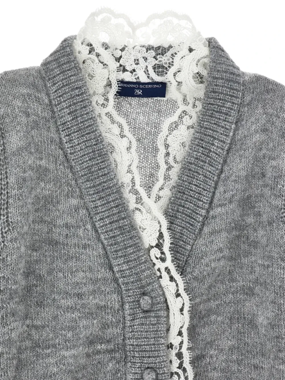 Вязаный кардиган с кружевной отделкой Ermanno Scervino Junior, серый — фото 3