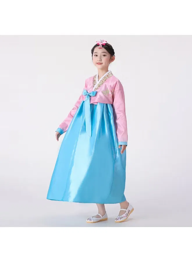 Костюм ханбок с шелковой юбкой комплект Korean Hanbok Al Aoyama, розовый с синим — фото 4