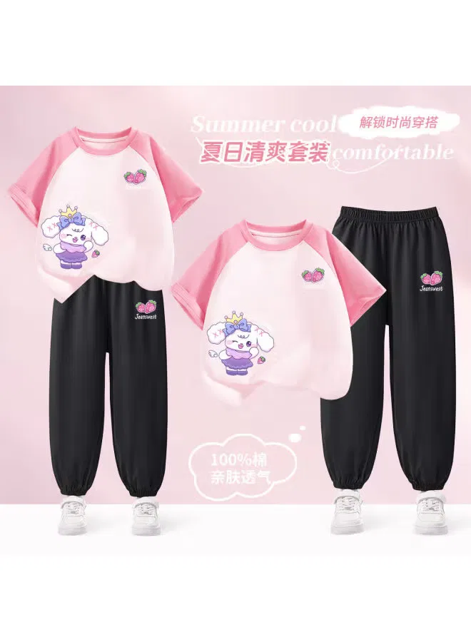Комплект детский с коротким рукавом из хлопка для девочек, Jeanswest, розовый — фото 2