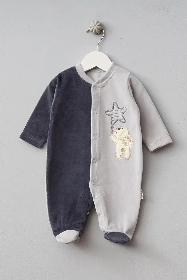 Детский велюровый комбинезон с принтом Cute rabbit and star pattern Bebitof, Gray