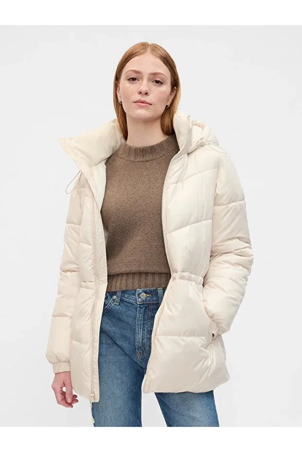Женский пуховик с капюшоном Gap, Off White-001