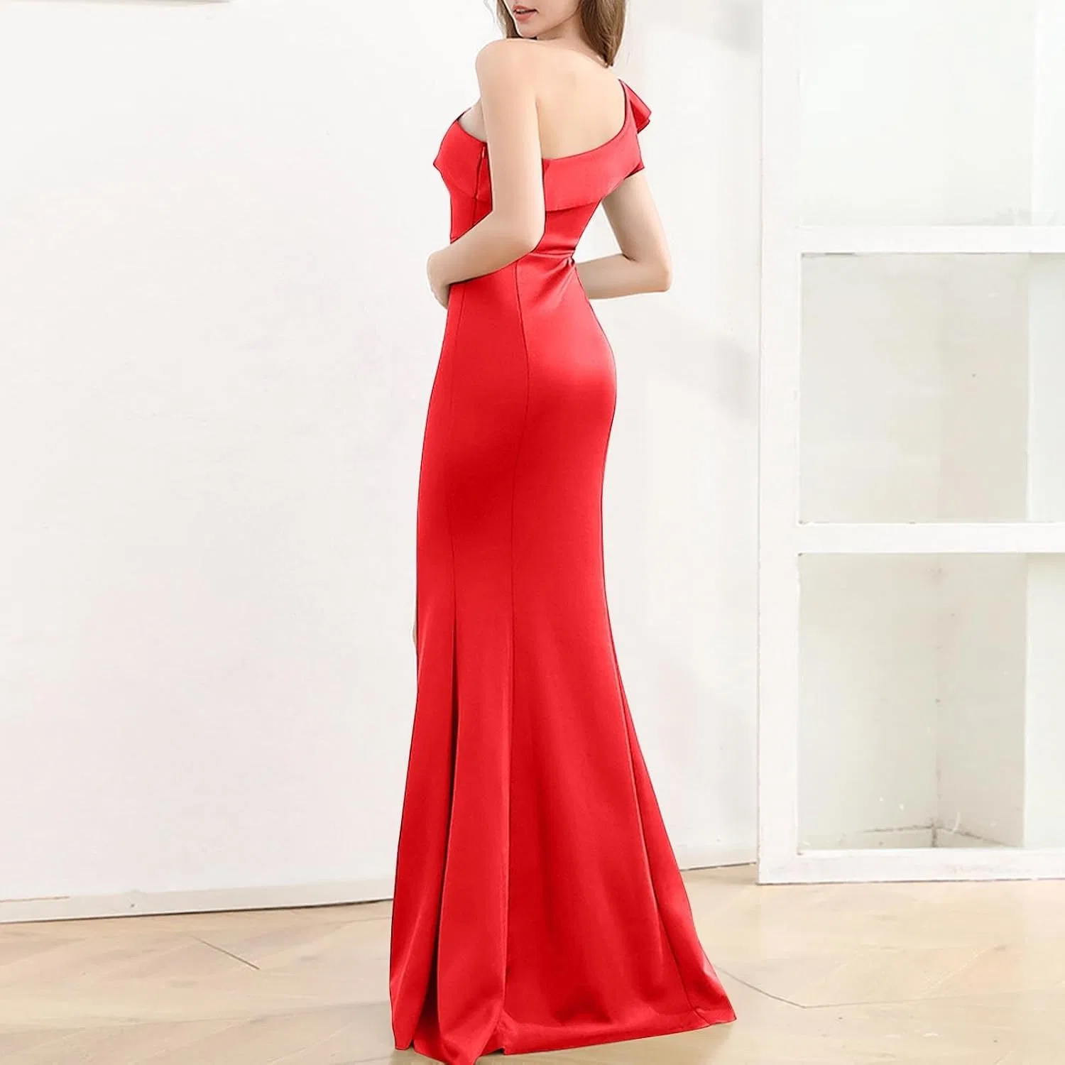 Женское вечернее платье с разрезом One Shoulder Ball Gowns, Red — фото 4