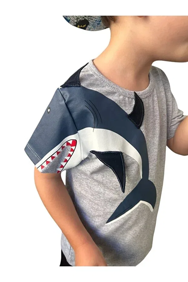 Детская футболка с принтом 3D shark design Patriko, Gray — фото 2