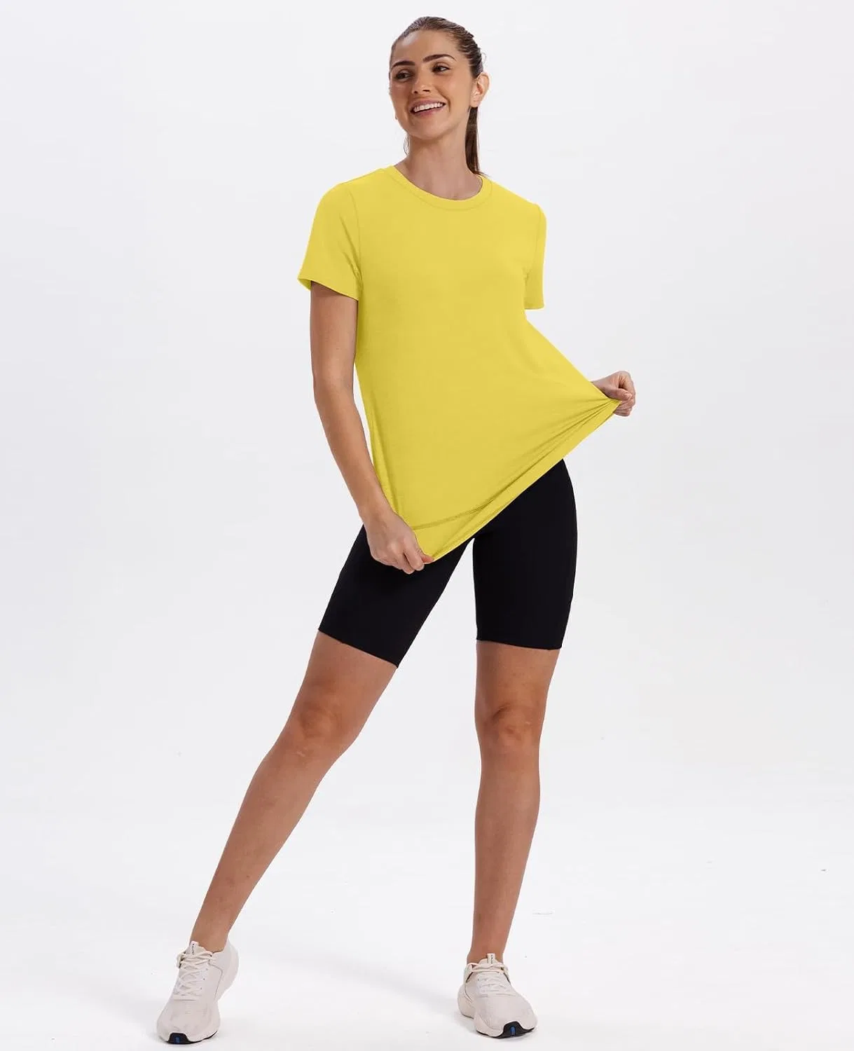 Женская футболка свободного кроя для бега и йоги, Yellow — фото 3