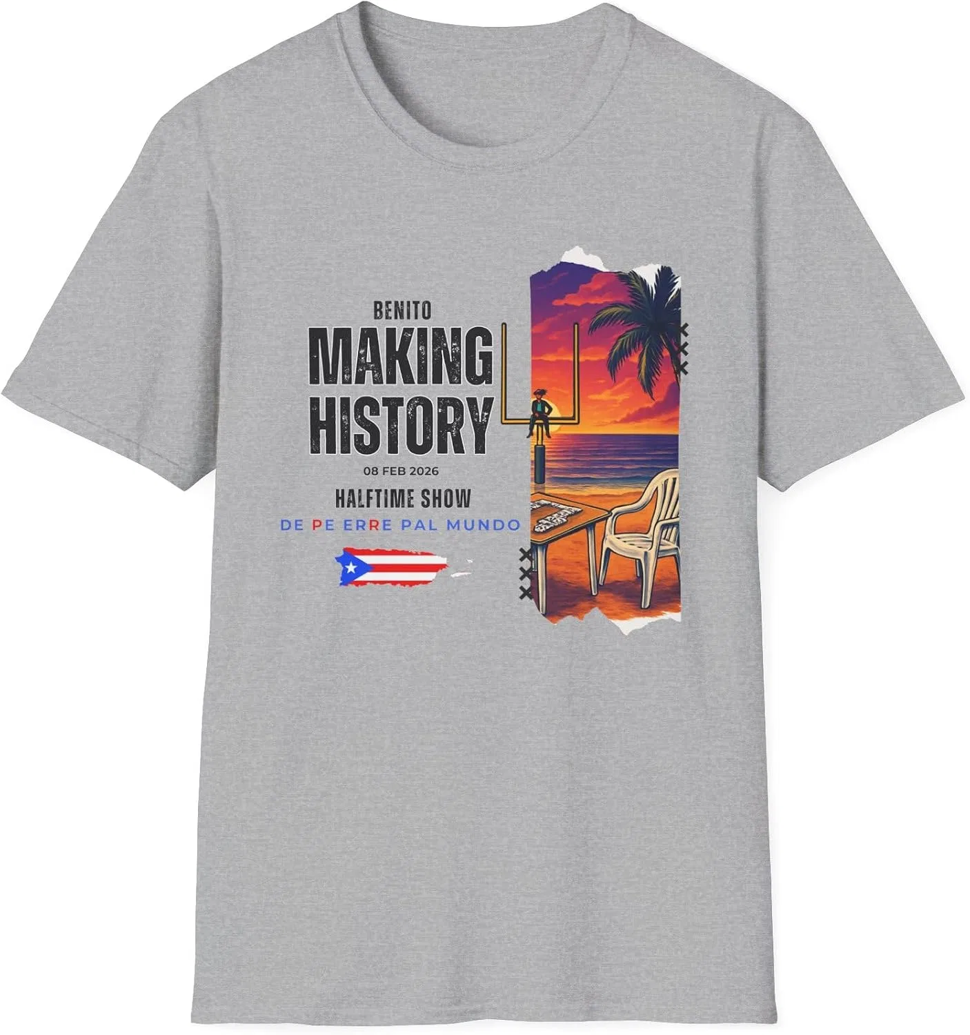 Мужская футболка с принтом Puerto Rico Football Shirt, серый меланж