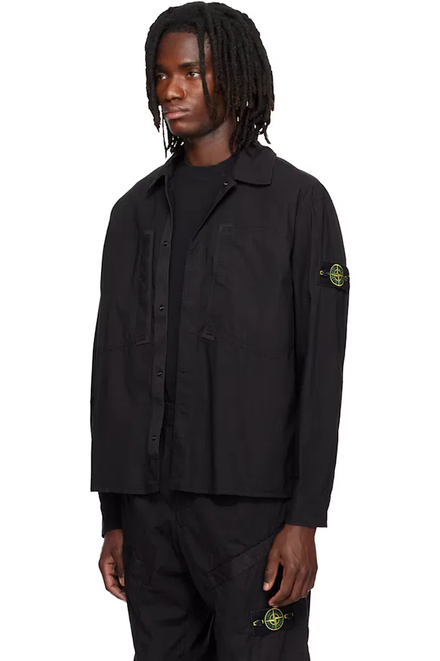 Черная рубашка из эластичного хлопка Tela Paracadute Stone Island — фото 4