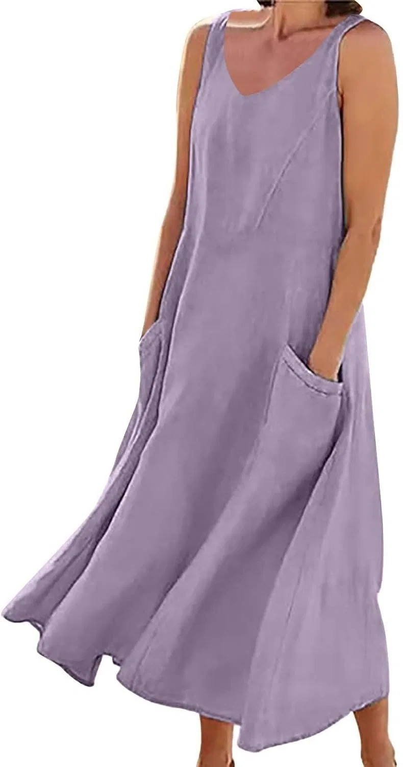 Женская свободная льняная рубашка с карманами, Purple