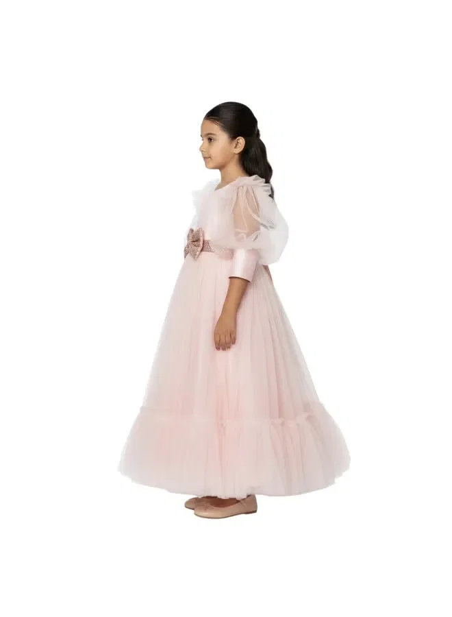 Платье с пышными рукавами, модель Tulle puff-sleeve, D'Daniela, светло-розовый — фото 4
