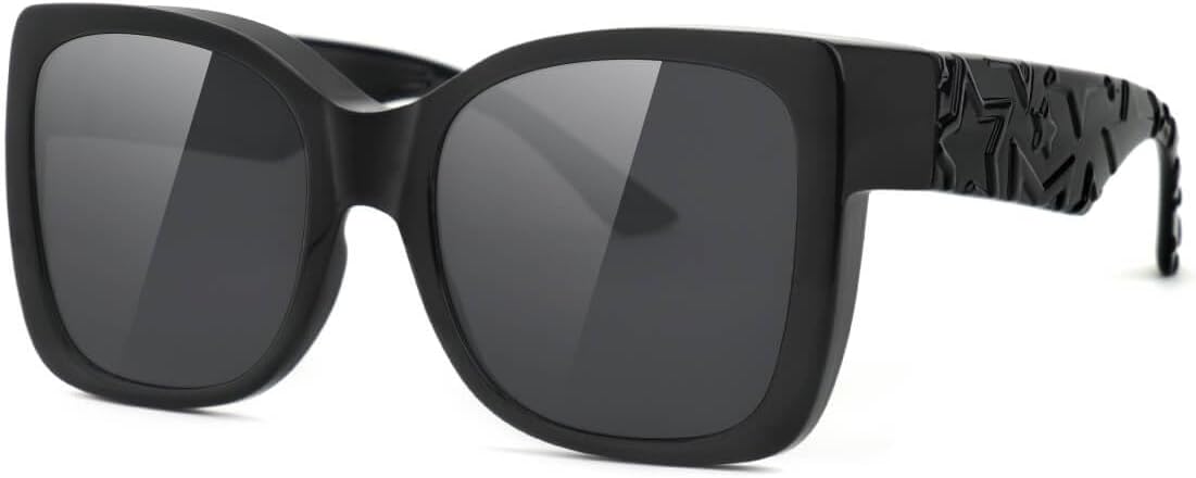 

Солнцезащитные очки Meeloog Polarized Over Glasses для женщин, большие квадратные солнцезащитные очки, модель Star Trendy Fit Go Over Shades MST0067, P1 Black Frame/Dark Grey Lens