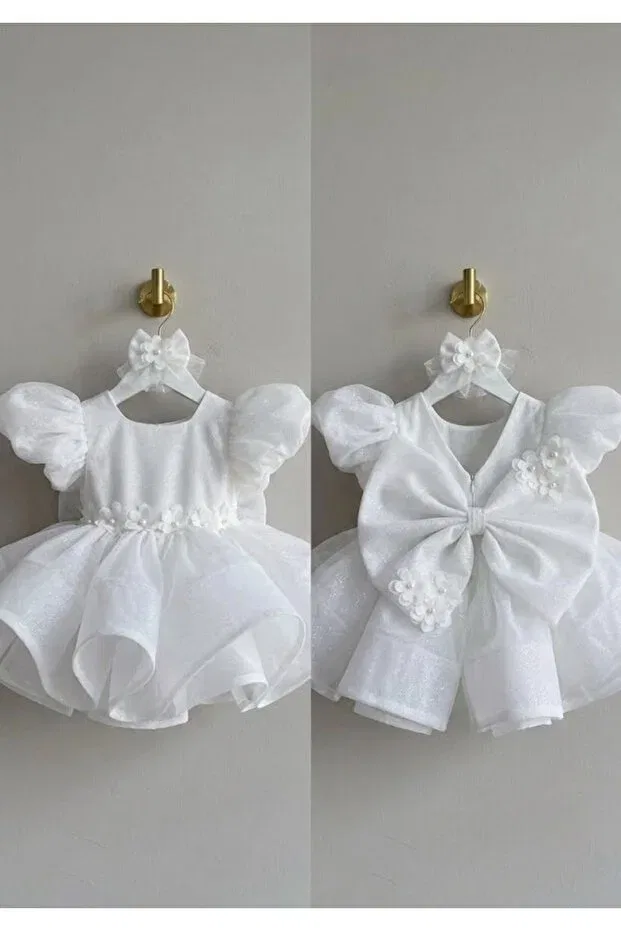 Детское платье для девочек с принтом Girl'S white princess glitter dress - with hair clip Hobi, White — фото 2