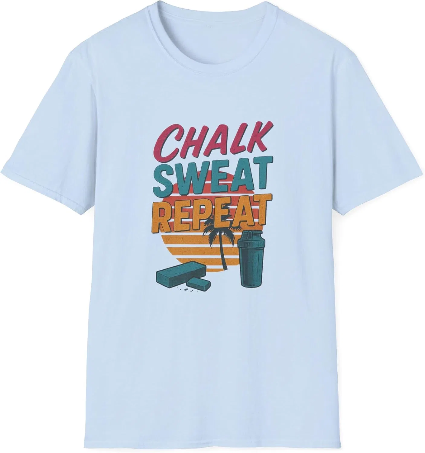 Футболка с надписью Chalk, Sweat and Repeat Gildan 64000, Light Blue