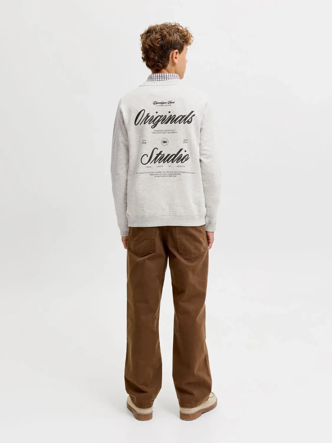 Свитшот меланжевый Jack & Jones Junior, белый — фото 4