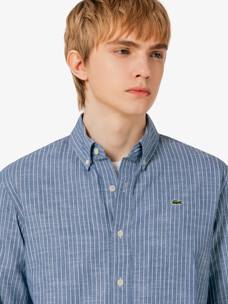 Длинный рукав рубашка Chambray Stripe LACOSTE, Sky Blue — фото 3