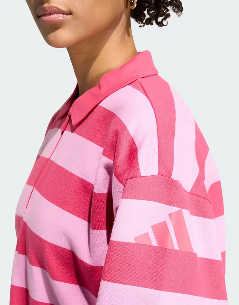 Поло с длинными рукавами из современной французской махровой ткани Adidas Sportswear Essentials, Power Pink/St Tropic Bloom — фото 4