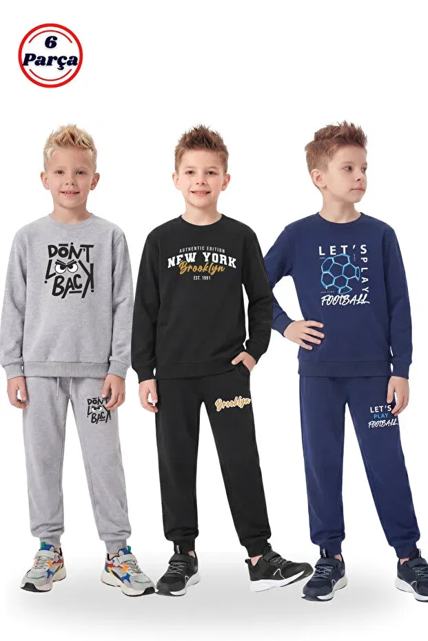 Детский спортивный комплект для мальчиков с принтом Fyk Kids, Gray-Black-Navy Blue