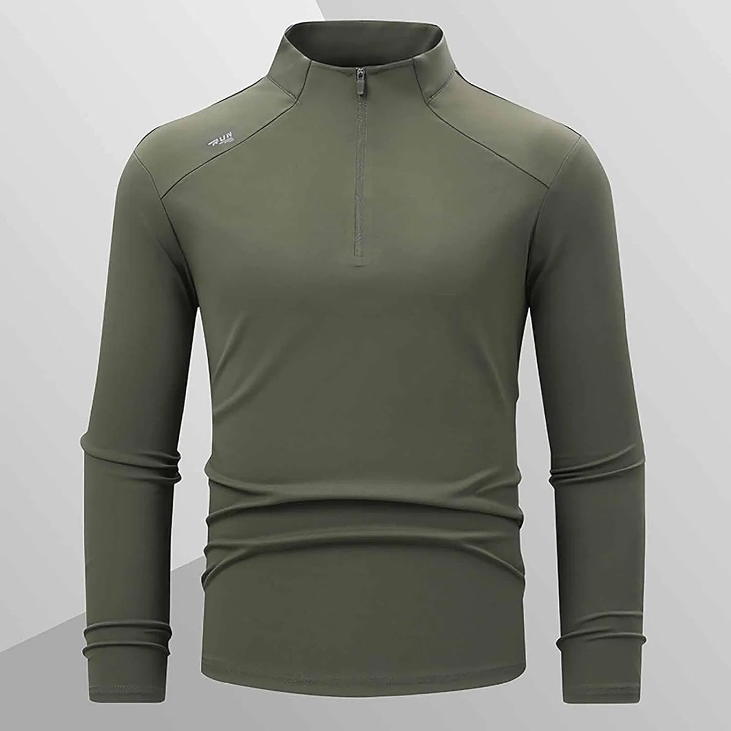 Мужская компрессионная футболка с четверть-застежкой Athletic, Army Green — фото 2