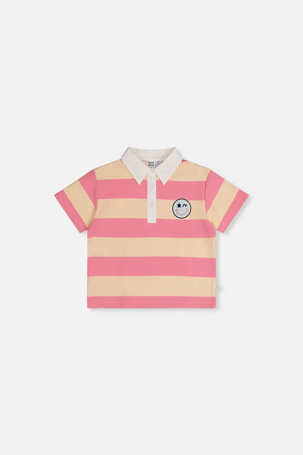 Детская футболка поло с коротким рукавом с принтом поло Ivy Kids Deux par Deux, Pink and Beige Stripes