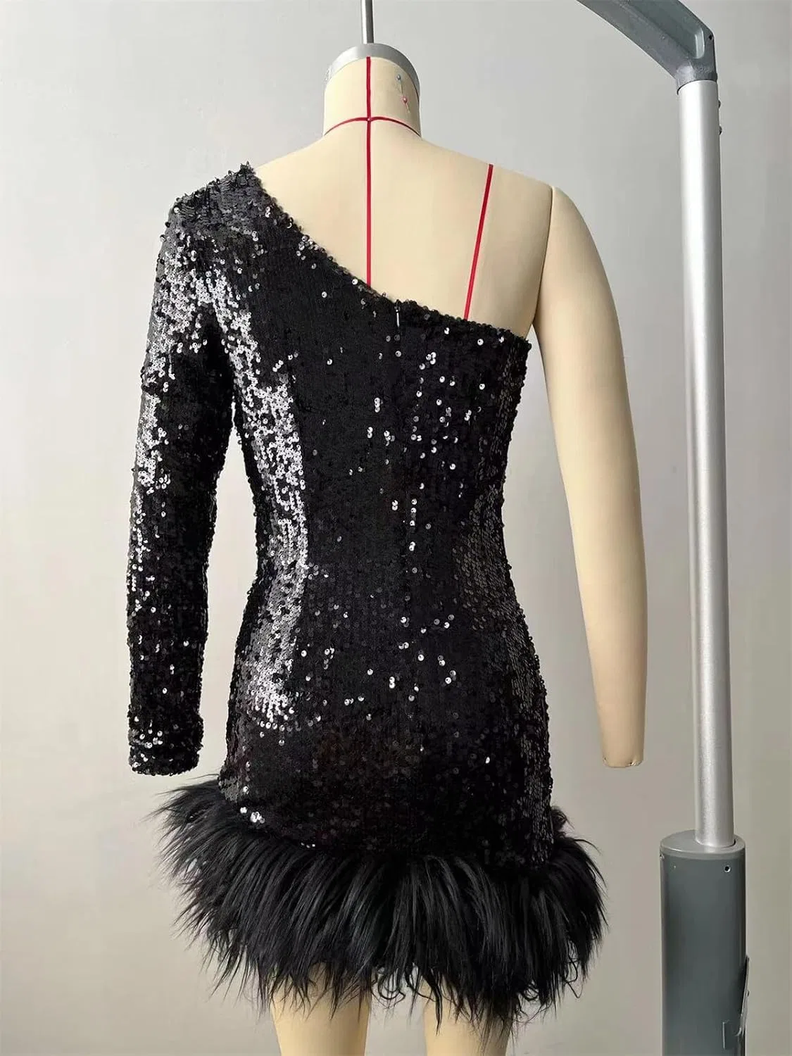 Женское коктейльное мини-платье с пайетками и перьями, Black — фото 4