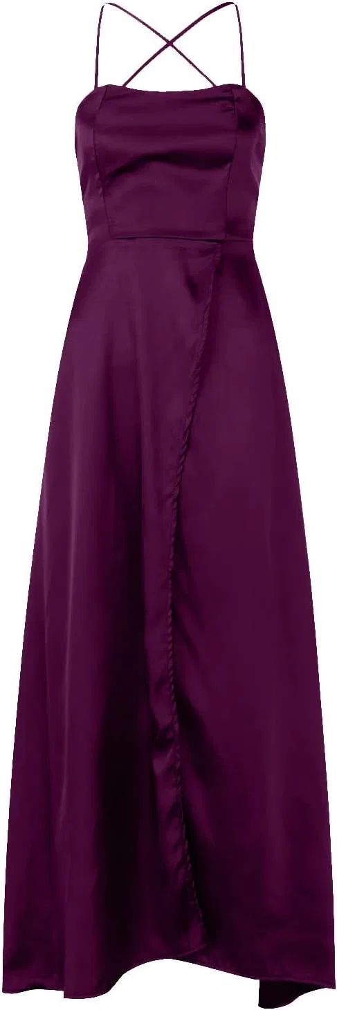 Женское длинное вечернее платье с карманами Satin Halter Spaghetti Strap, Purple — фото 3