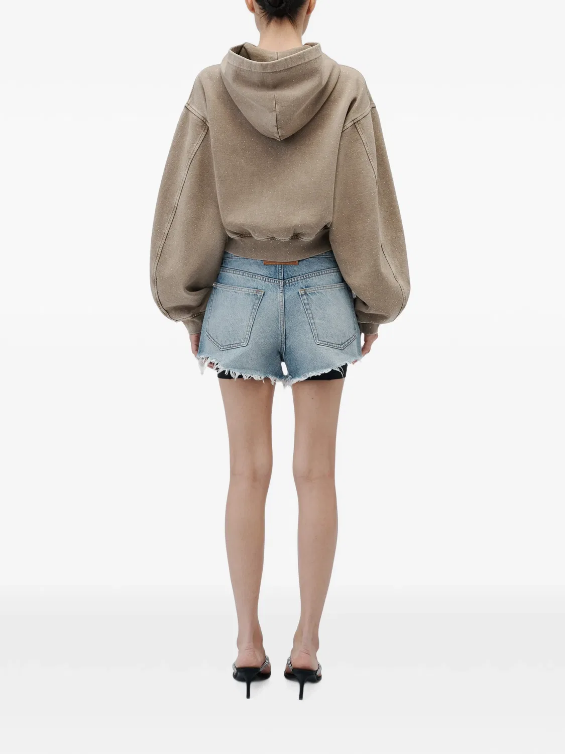 Худи на молнии со сплошным декором из страз Alexander Wang, нейтральные цвета — фото 3