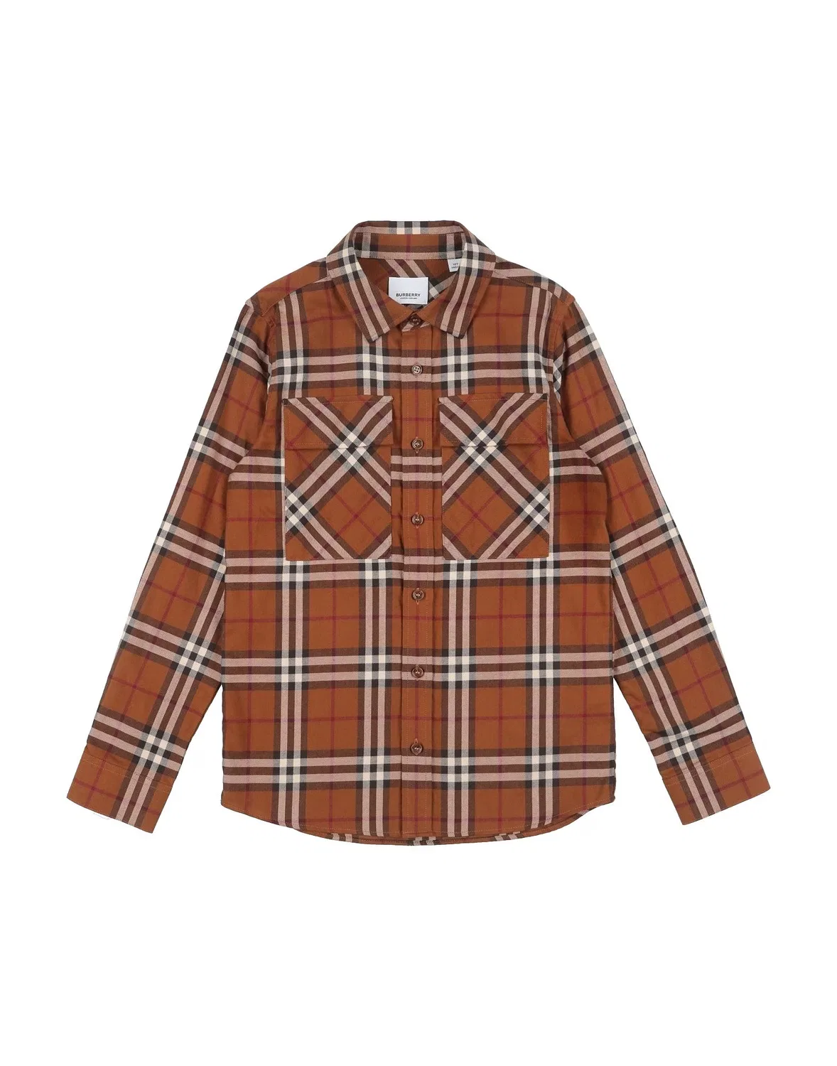 Детская фланелевая рубашка для мальчиков с классическим воротником Burberry, коричневый