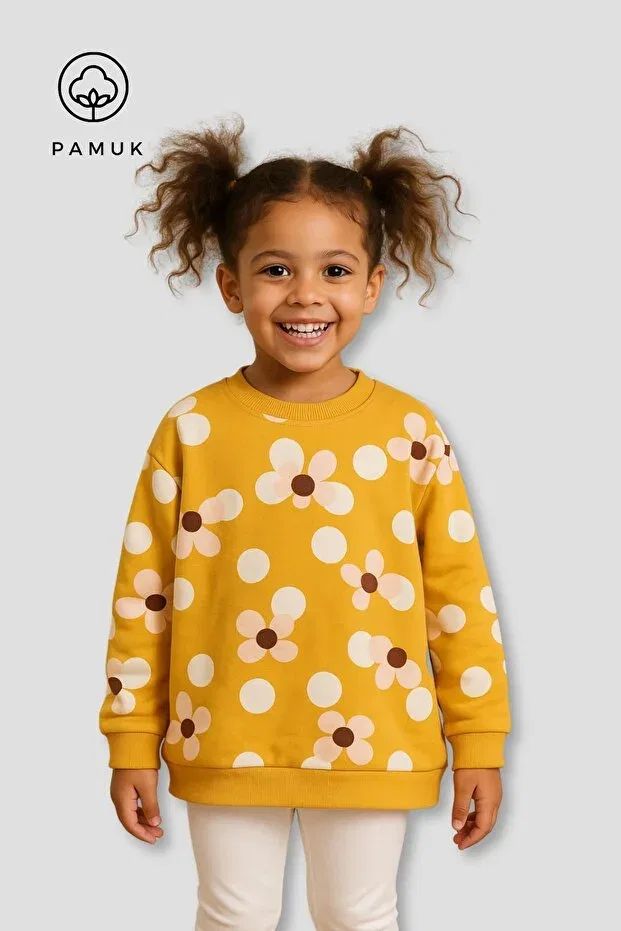 Детские свитшот для девочек оверсайз с принтом Girl'S scored seasonal oversize top sweatshirt Difa Kids, Yellow