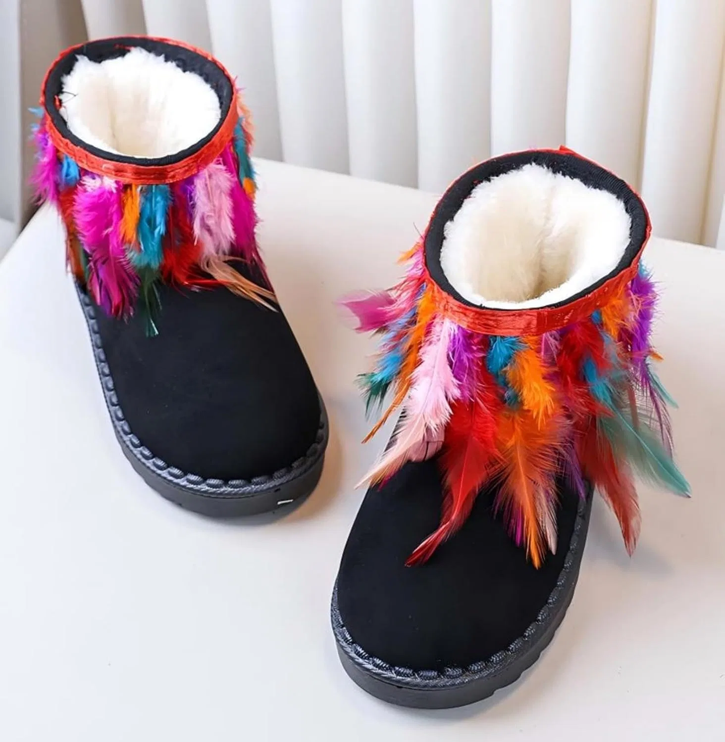 Детские зимние сапоги для девочек с меховой подкладкой FUNCOS, Red Multicoloured — фото 4