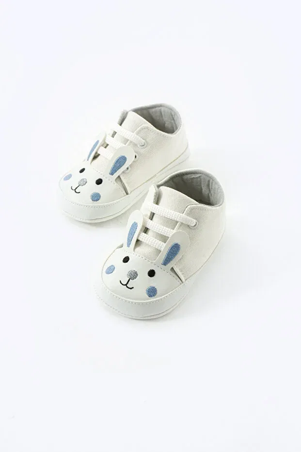 Детские пинетки на шнуровке с вышивкой кролика First step lace-up rabbit embroidered non-slip sole baby booties Yummy Kids, Blue