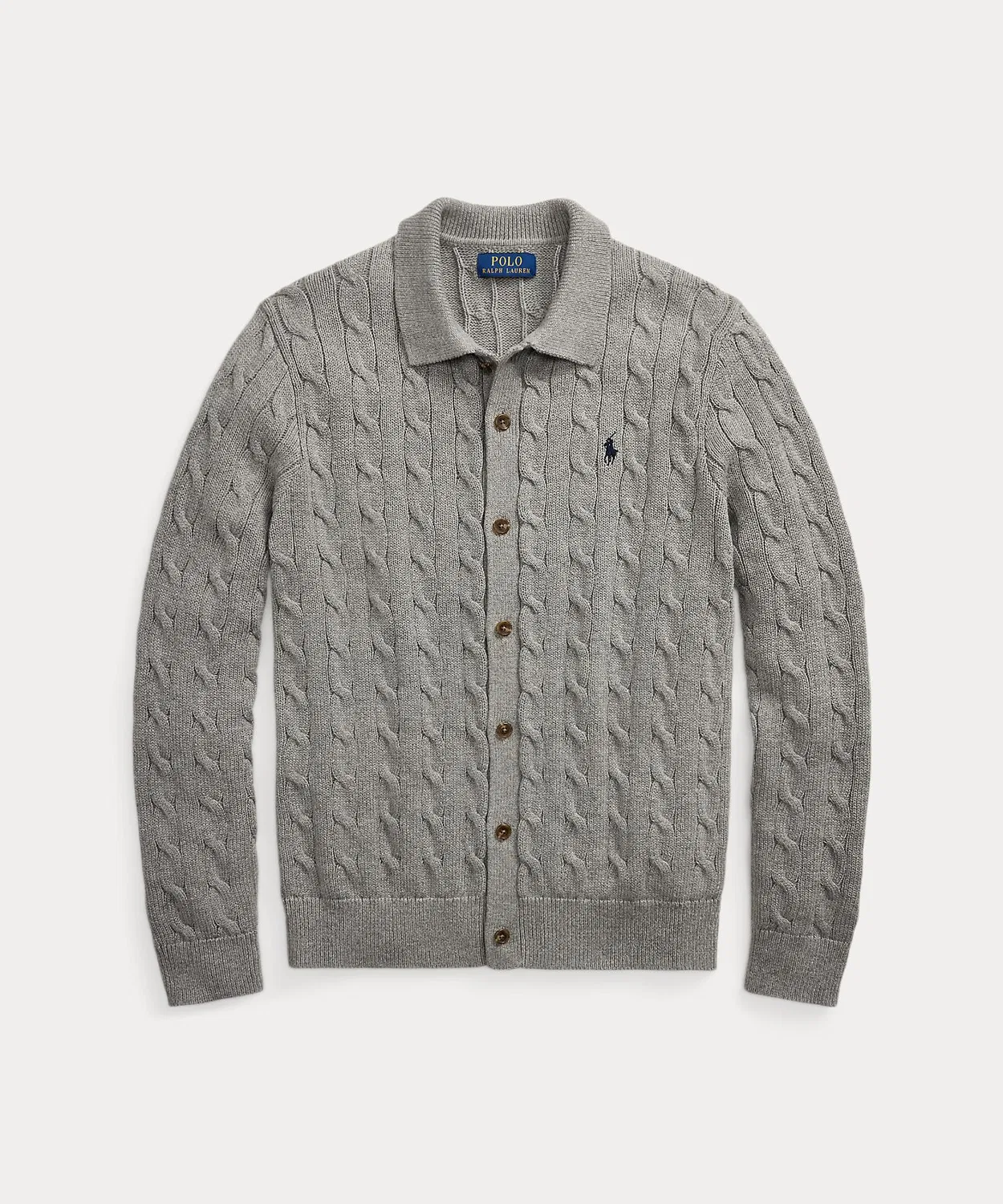 Мужской хлопковый кардиган с длинным рукавомCable Knit Cotton POLO RALPH LAUREN, Серый — фото 2