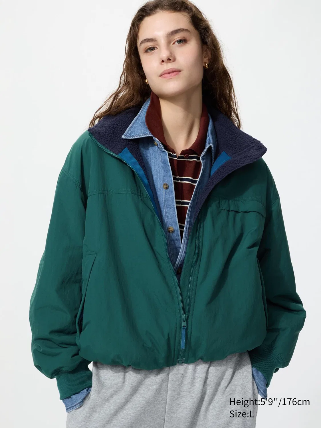 Блузон Uniqlo с флисовой подкладкой, зеленый